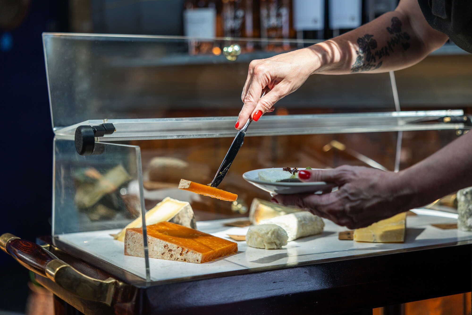 Selecting from our Cheese trolly at the Riverstation