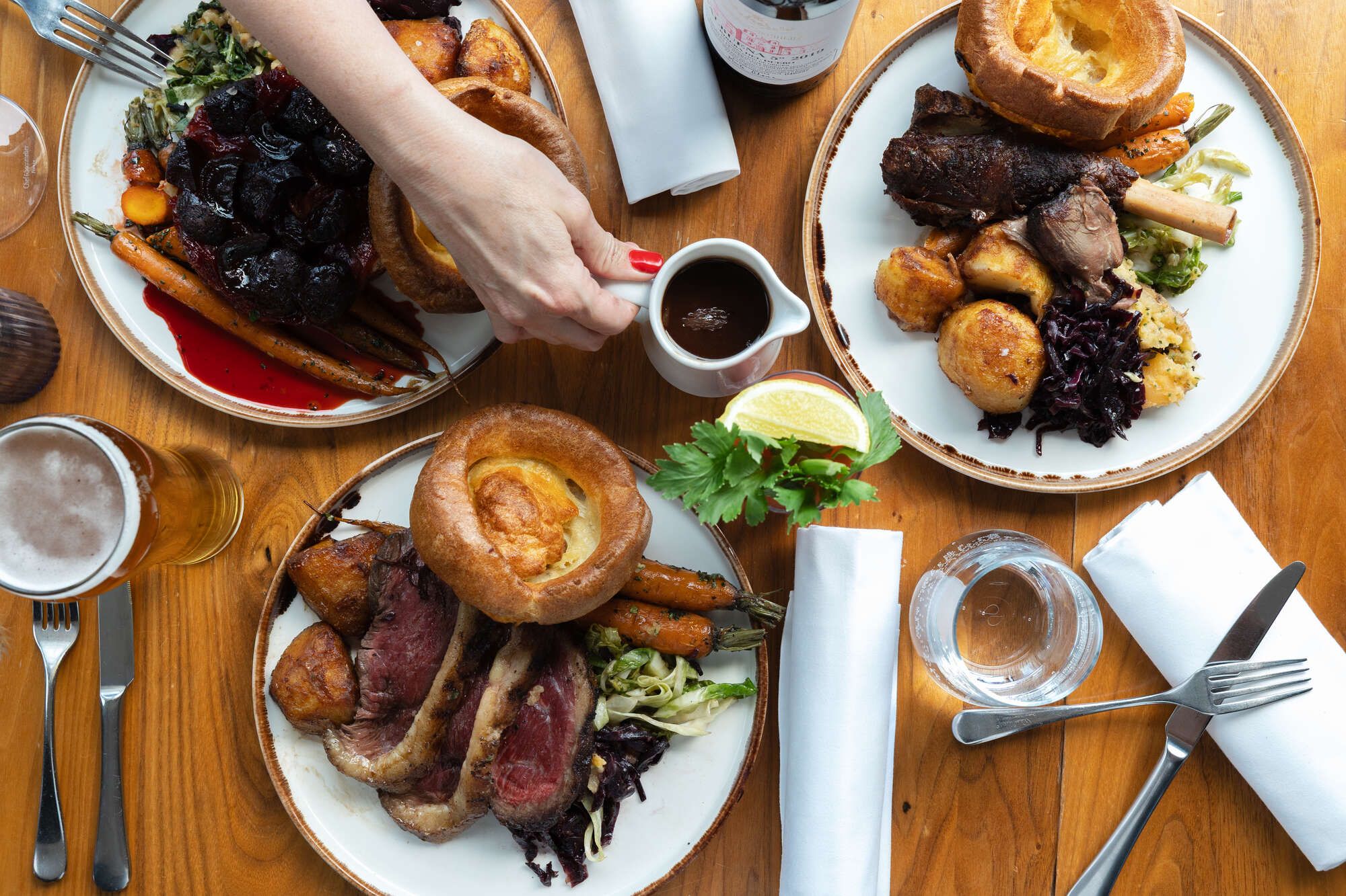 Birds eye view of our Sunday Roast with all the trimmings at the Riverstation, Bristol