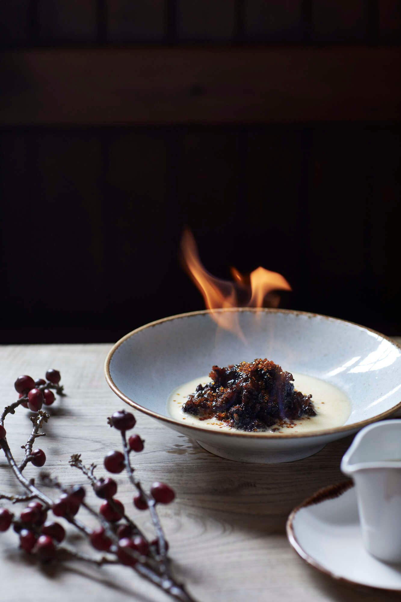 Christmas Pudding set alight!